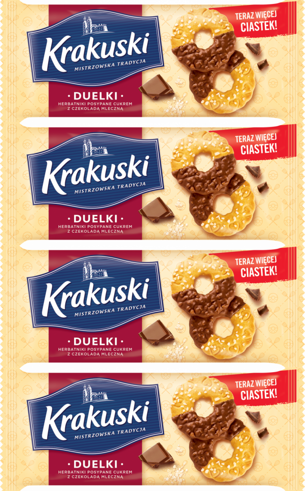 4x Herbatniki Krakuski Duelki, z czekoladą, 181g