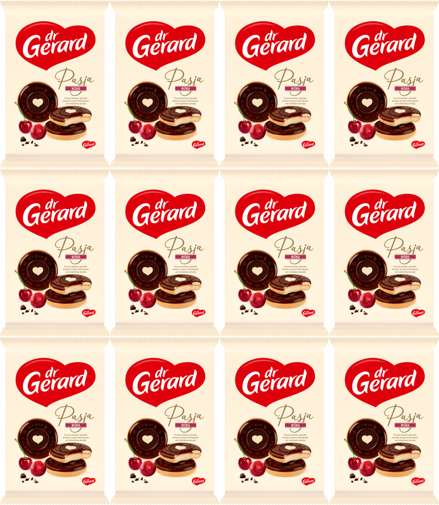 12x Biszkopty Dr Gerard Pasja, z galaretką wiśniową, w czekoladzie, 150g