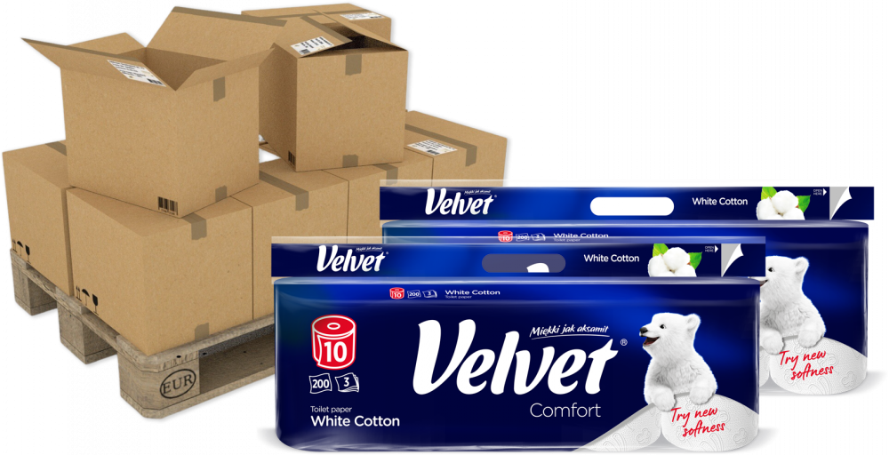 140x Papier toaletowy Velvet Comfort White Cotton, 3-warstwowy, 10 rolek, 25m, biały
