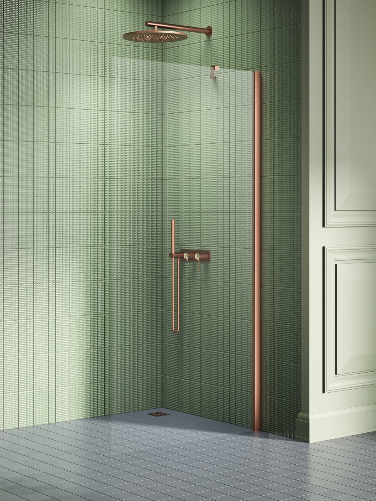 New Trendy New Soleo Copper Brushed ścianka prysznicowa walk-in 90 cm miedź szczotkowany/szkło przezroczyste K-2103