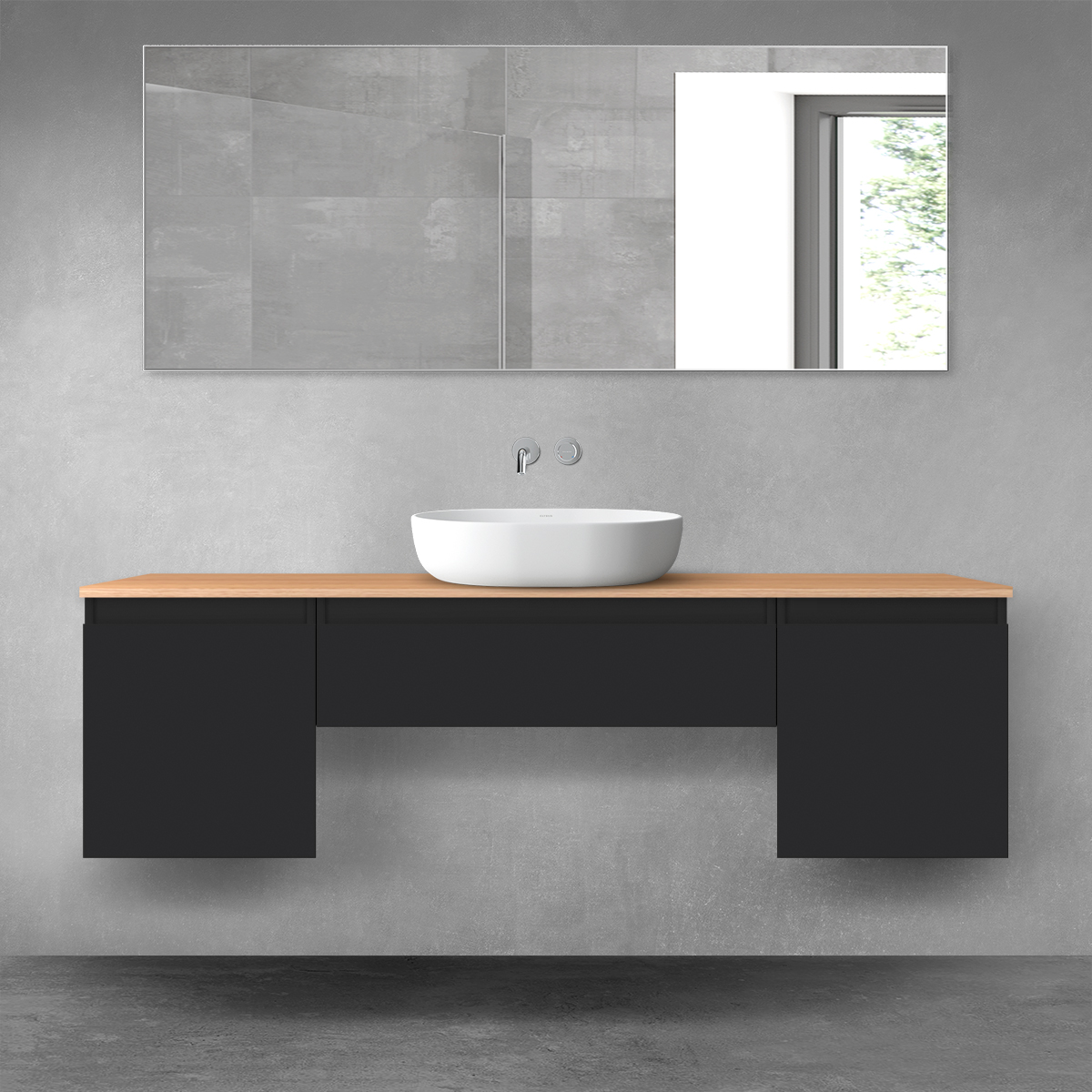 Oltens Vernal zestaw mebli łazienkowych 160 cm z blatem czarny mat/dąb 68391300 - Wysyłka w 24h