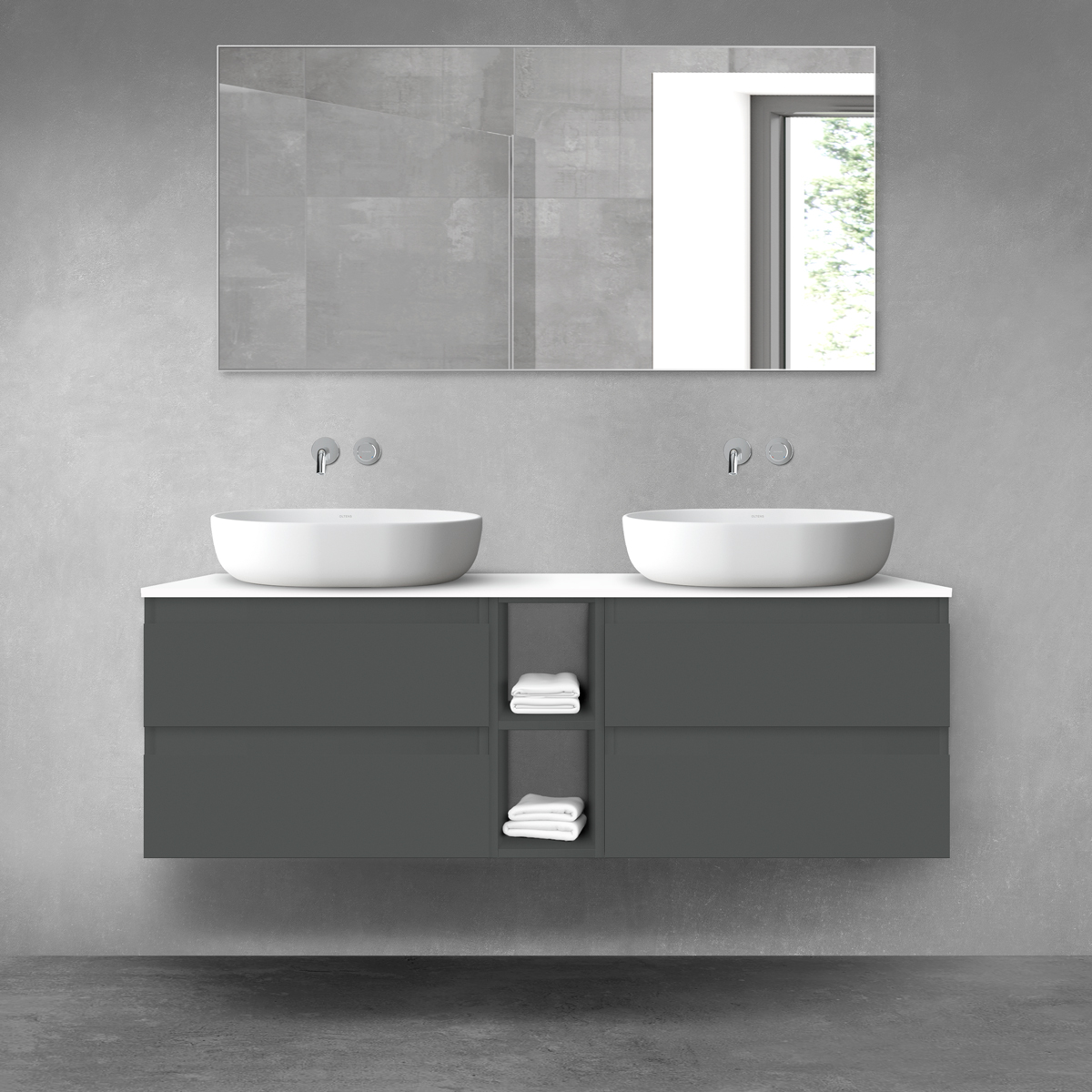 Oltens Vernal zestaw mebli łazienkowych 140 cm z blatem grafit mat/biały połysk 68627400 - Wysyłka w 24h