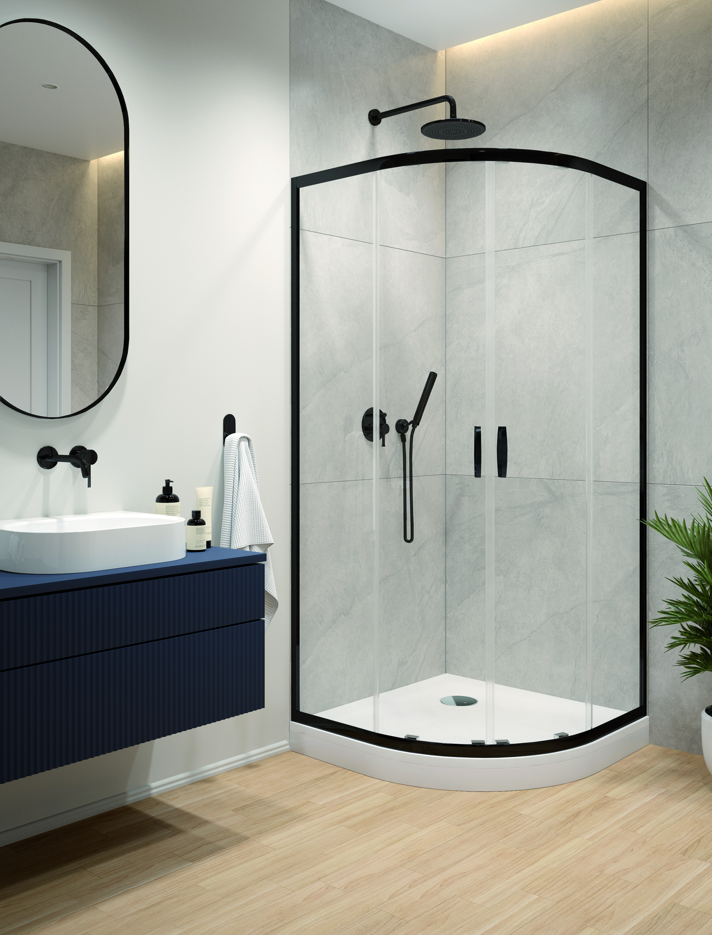 Sanplast Fris kabina prysznicowa 90x90 cm półokrągła czarny mat/szkło przezroczyste 600-331-0260-59-400