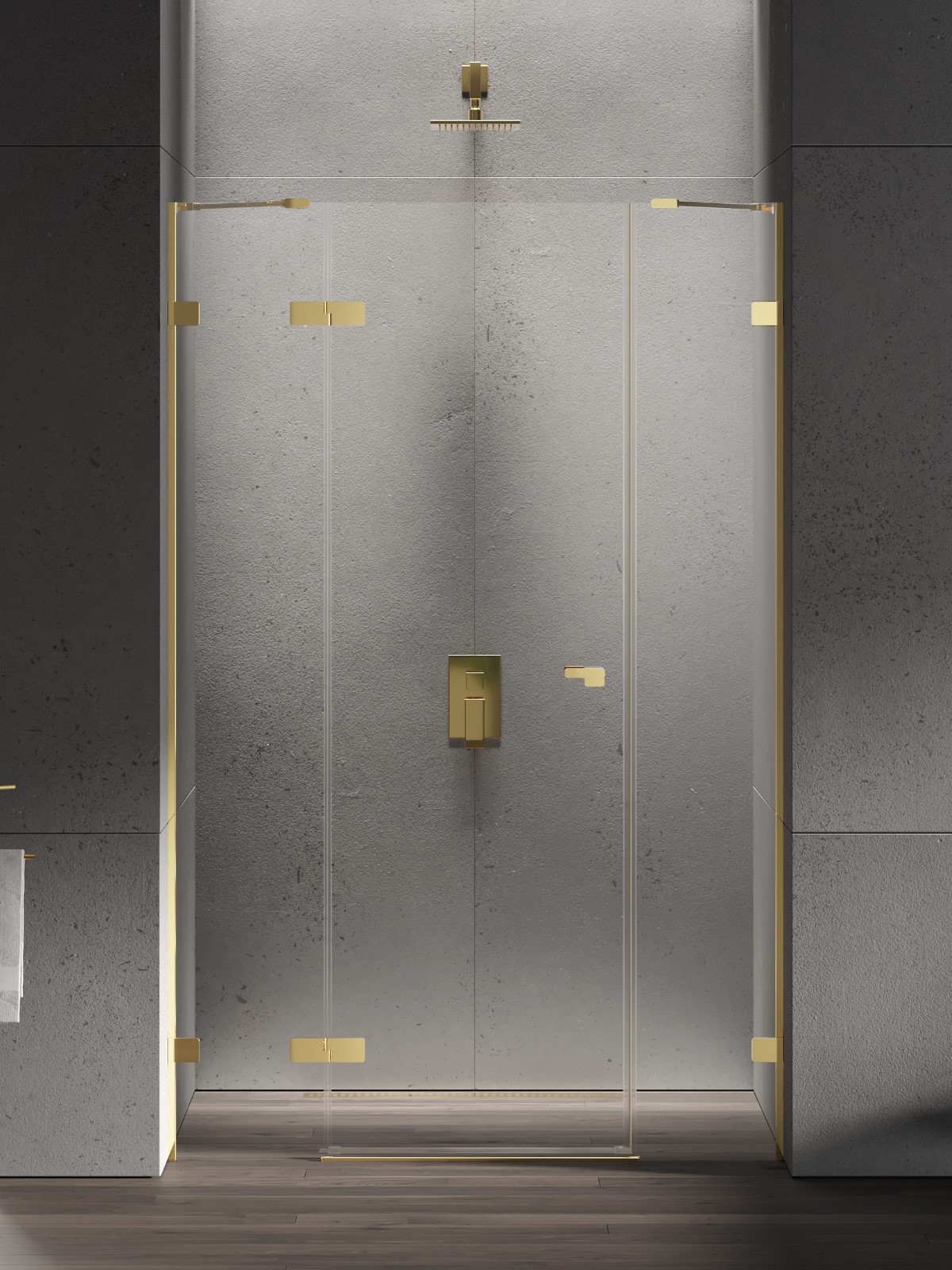 New Trendy Eventa Gold Shine drzwi prysznicowe 150 cm uchylne lewe złoty połysk/szkło przezroczyste EXK-4685