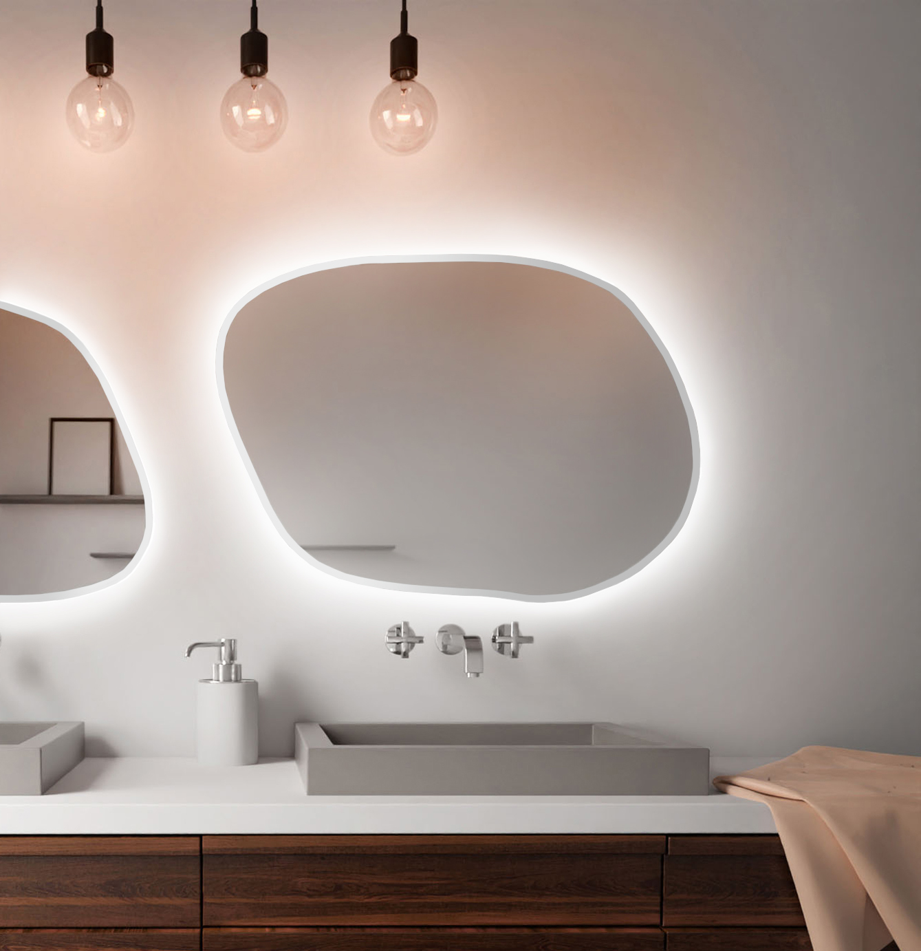 Baltica Design Bright Stain IV lustro 70x50 cm białe barwa światła neutralna z włącznikiem bezdotykowym