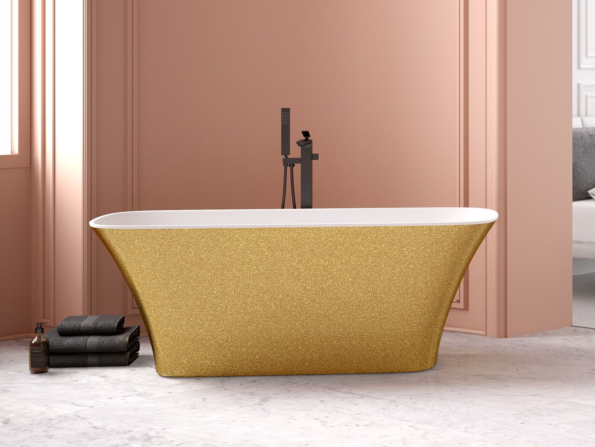 Besco Assos S-Line Glam wanna wolnostojąca 160x70 cm złota/biała #WMD-160-ALZ