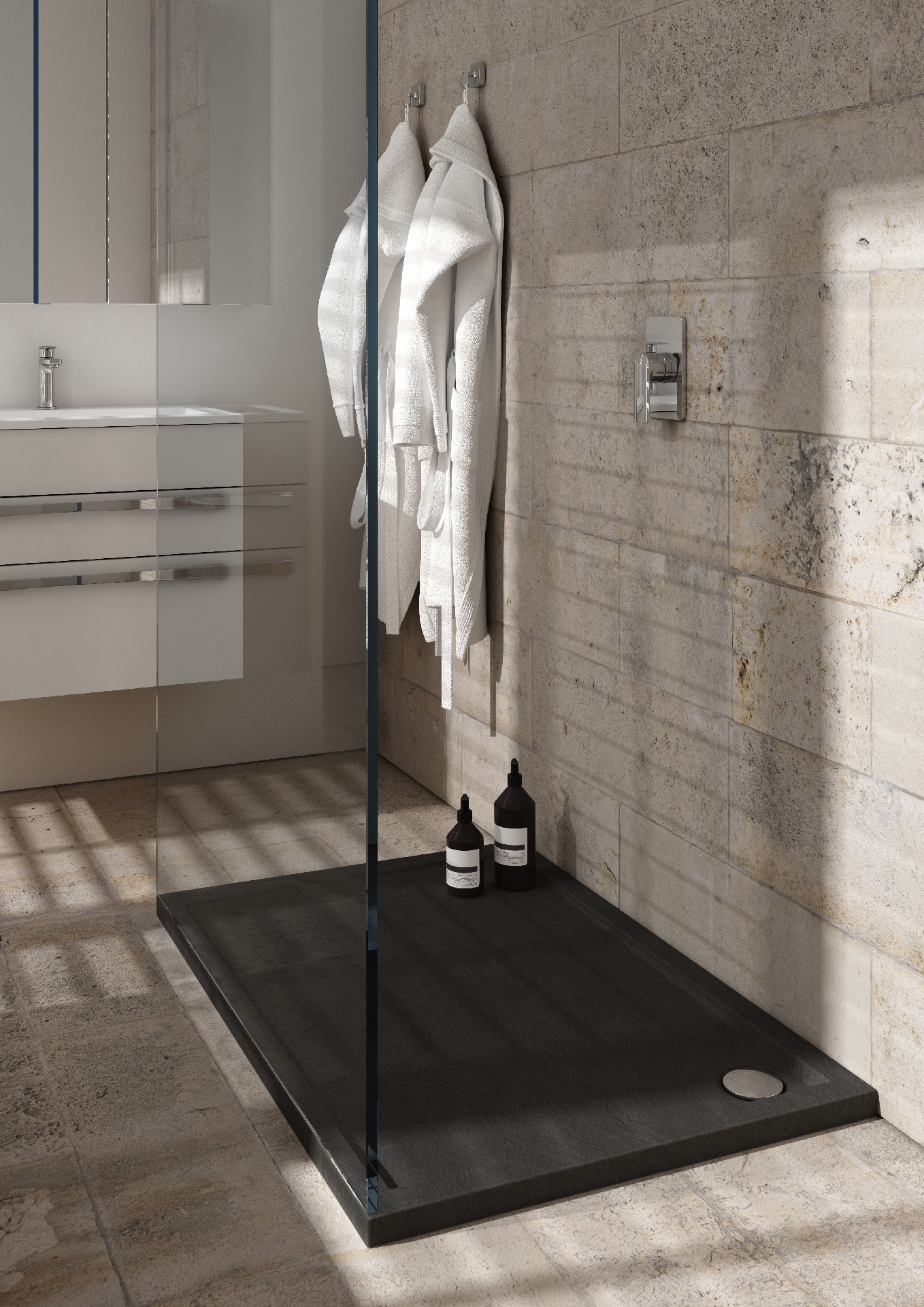 Schedpol Caspar New Black Stone brodzik 120x90 cm prostokątny czarny 3.2347/C/ST