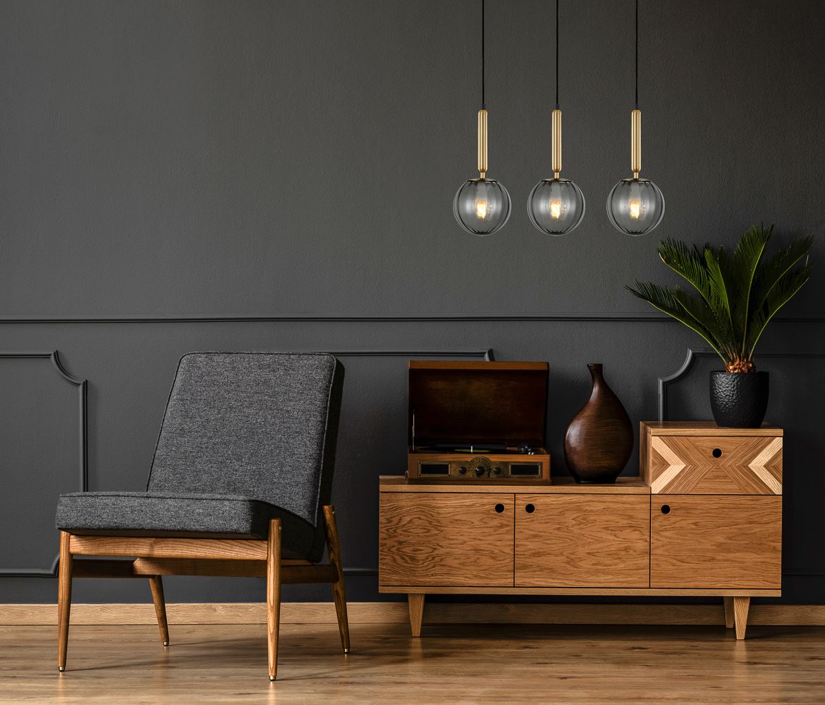 Italux Ravena lampa wisząca 3x5 W przydymiona PND-2324-3L BRO+SG