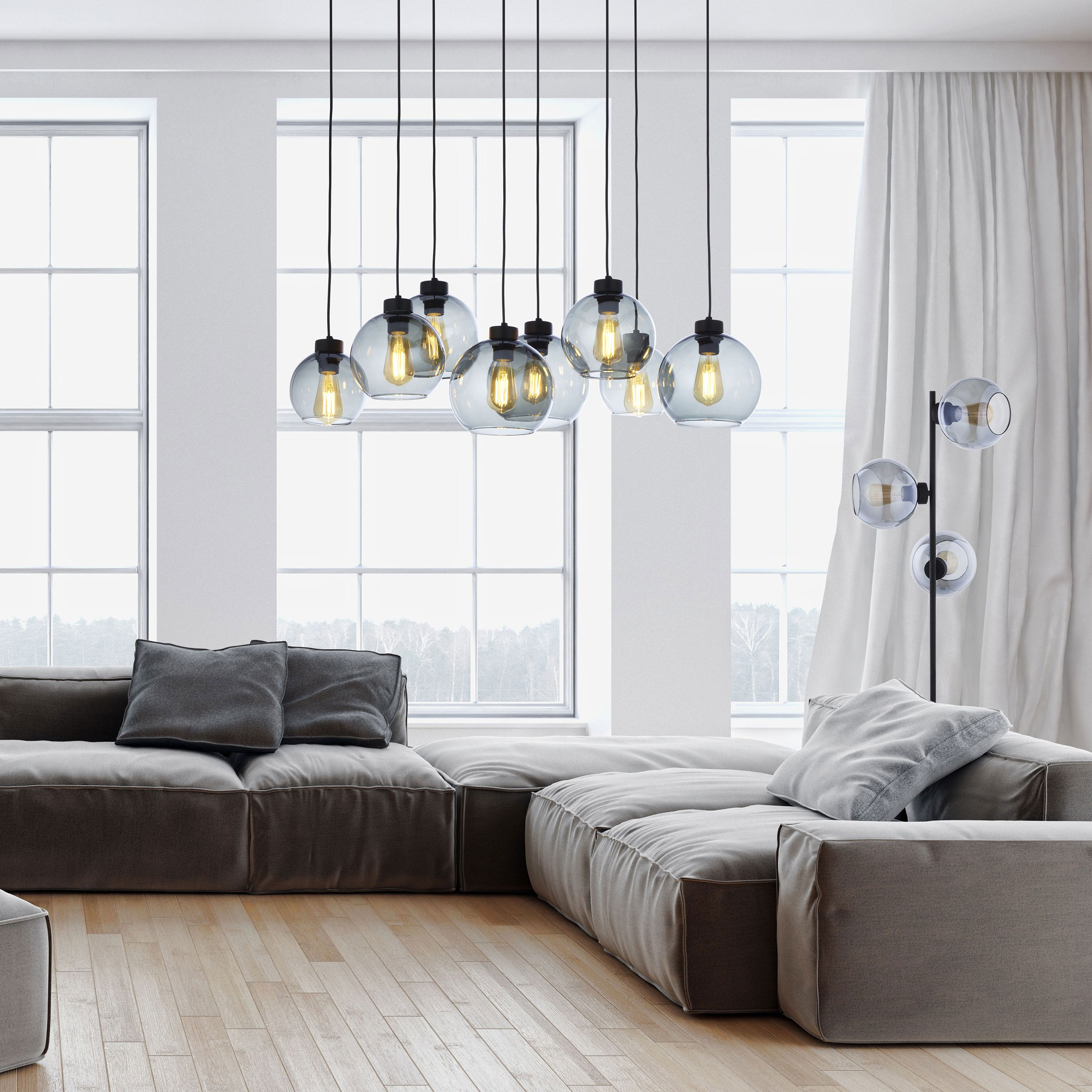 TK Lighting Cubus lampa wisząca 8x15W grafit lustrzany/czarny 4113