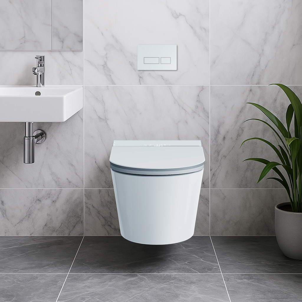 Clean Wave Breeze toaleta myjąca ze stelażem i przyciskiem wisząca bez kołnierza spłukiwanie wirowe biała B700SET