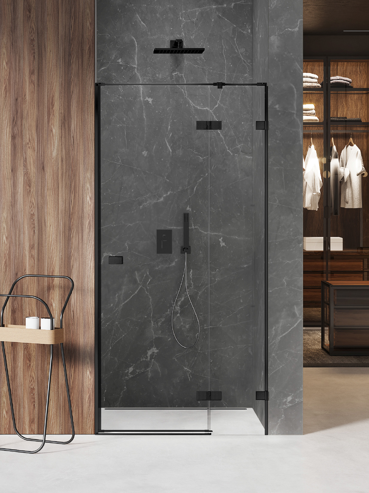 New Trendy Avexa Black XR drzwi prysznicowe 100 cm uchylne lewe czarny mat/szkło przezroczyste EXK-6839