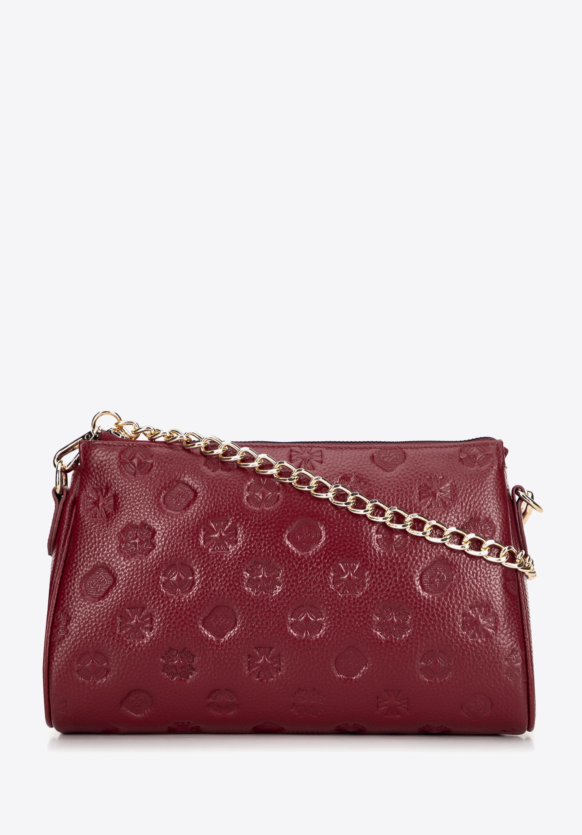 Torebka crossbody skórzana w tłoczenie bordowa