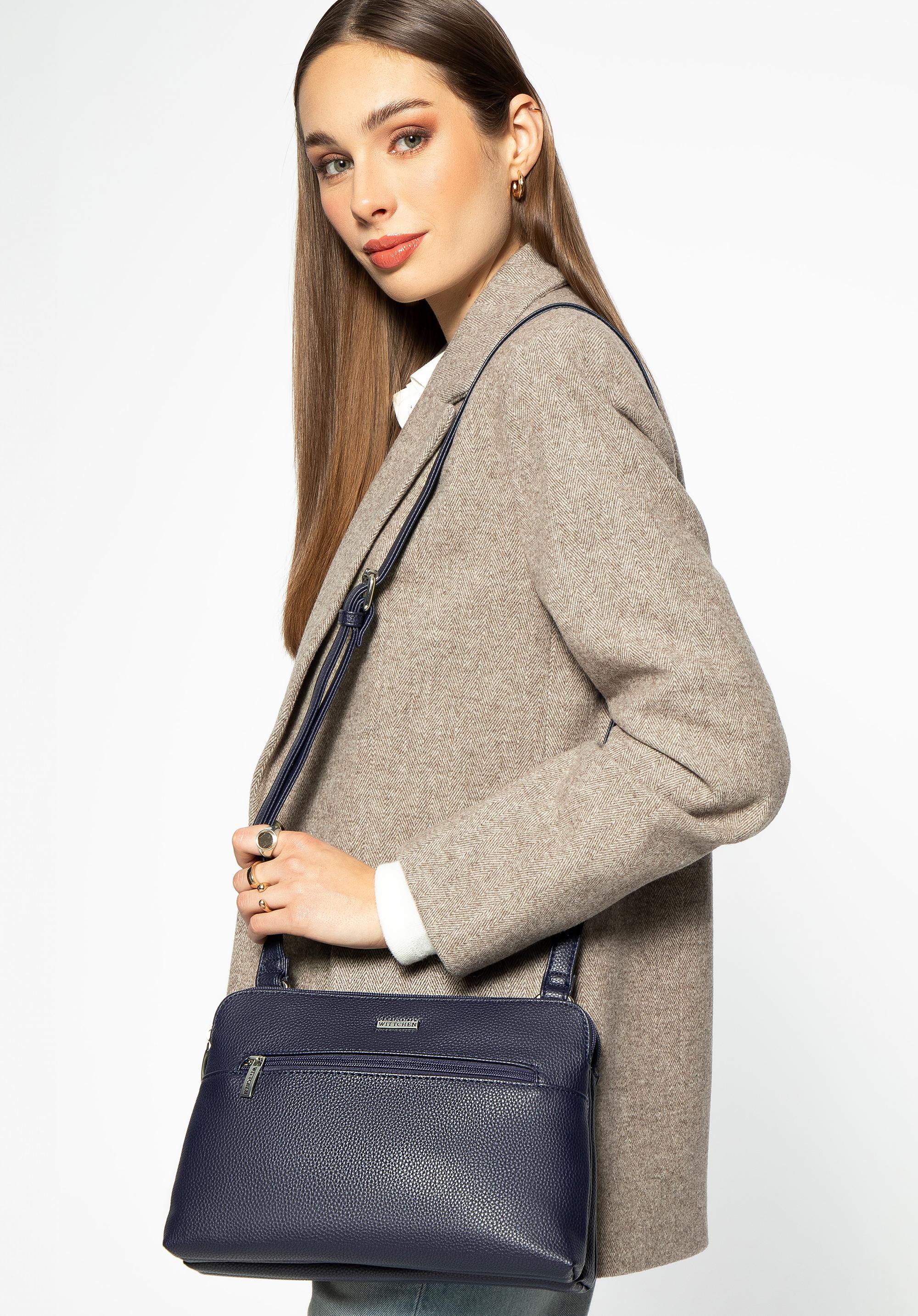 Damska crossbody dwukomorowa z ekoskóry granatowa