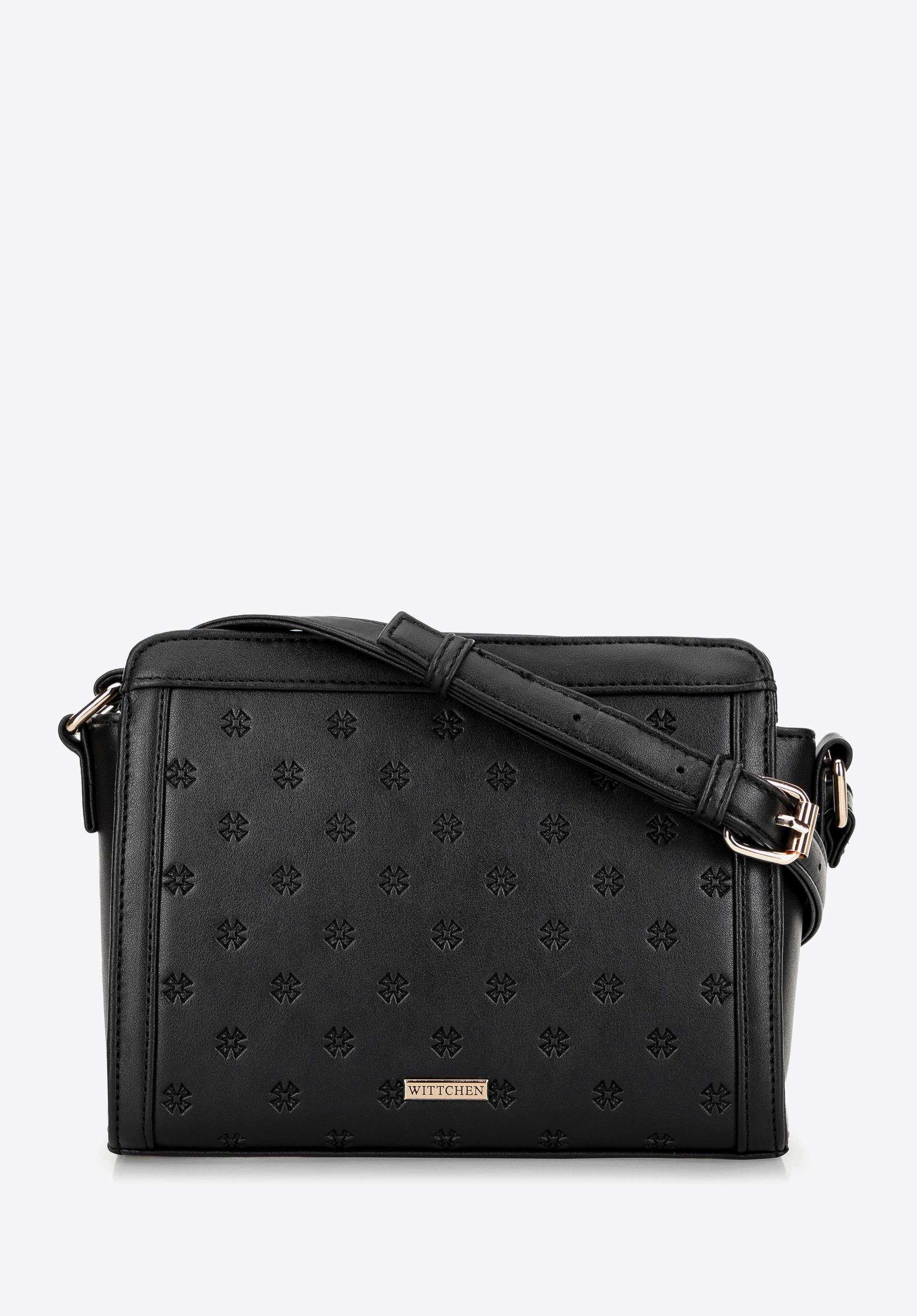 Damska torebka crossbody z tłoczonym monogramem czarna
