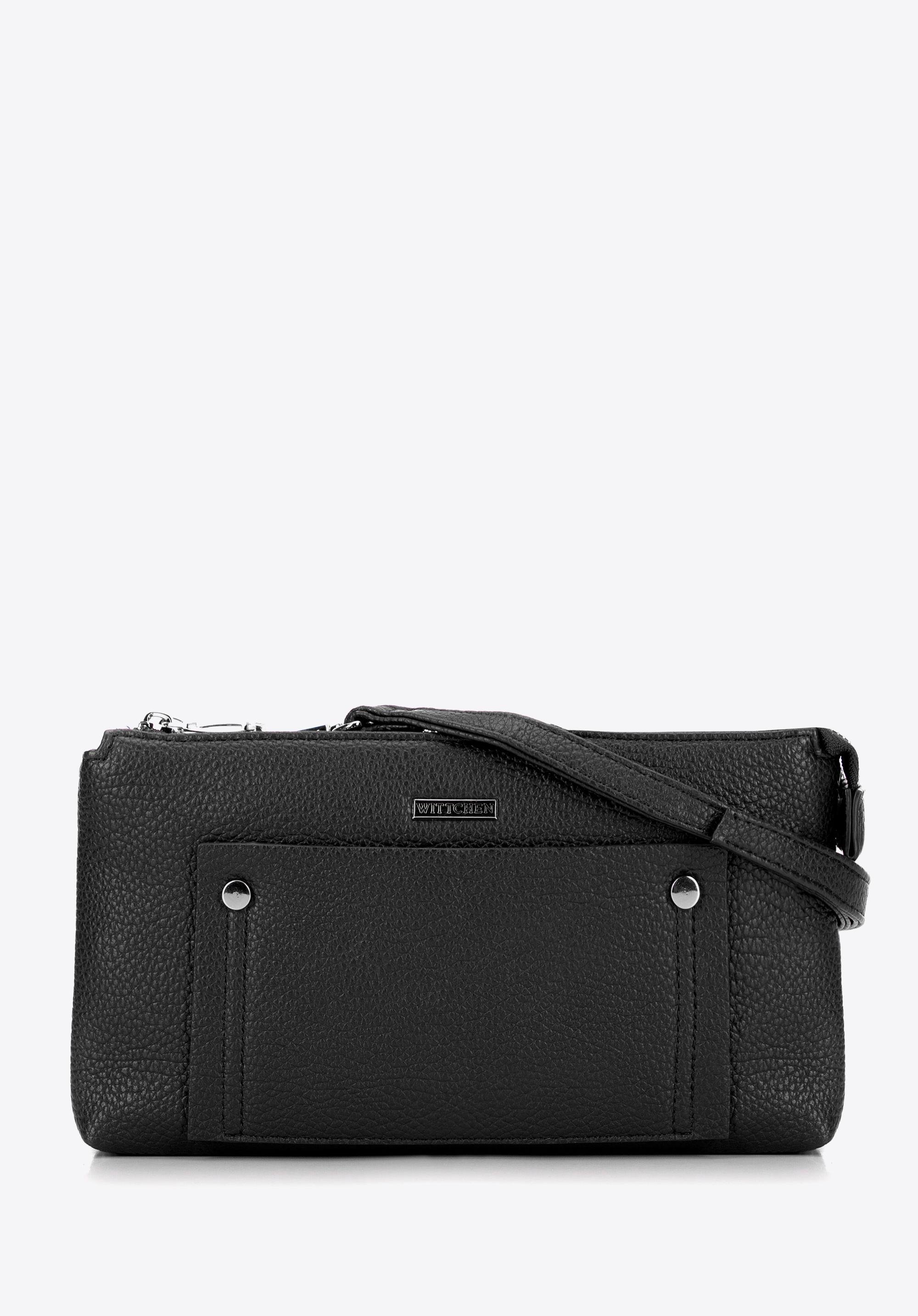 Damska crossbody dwukomorowa z kieszonką czarno - srebrna
