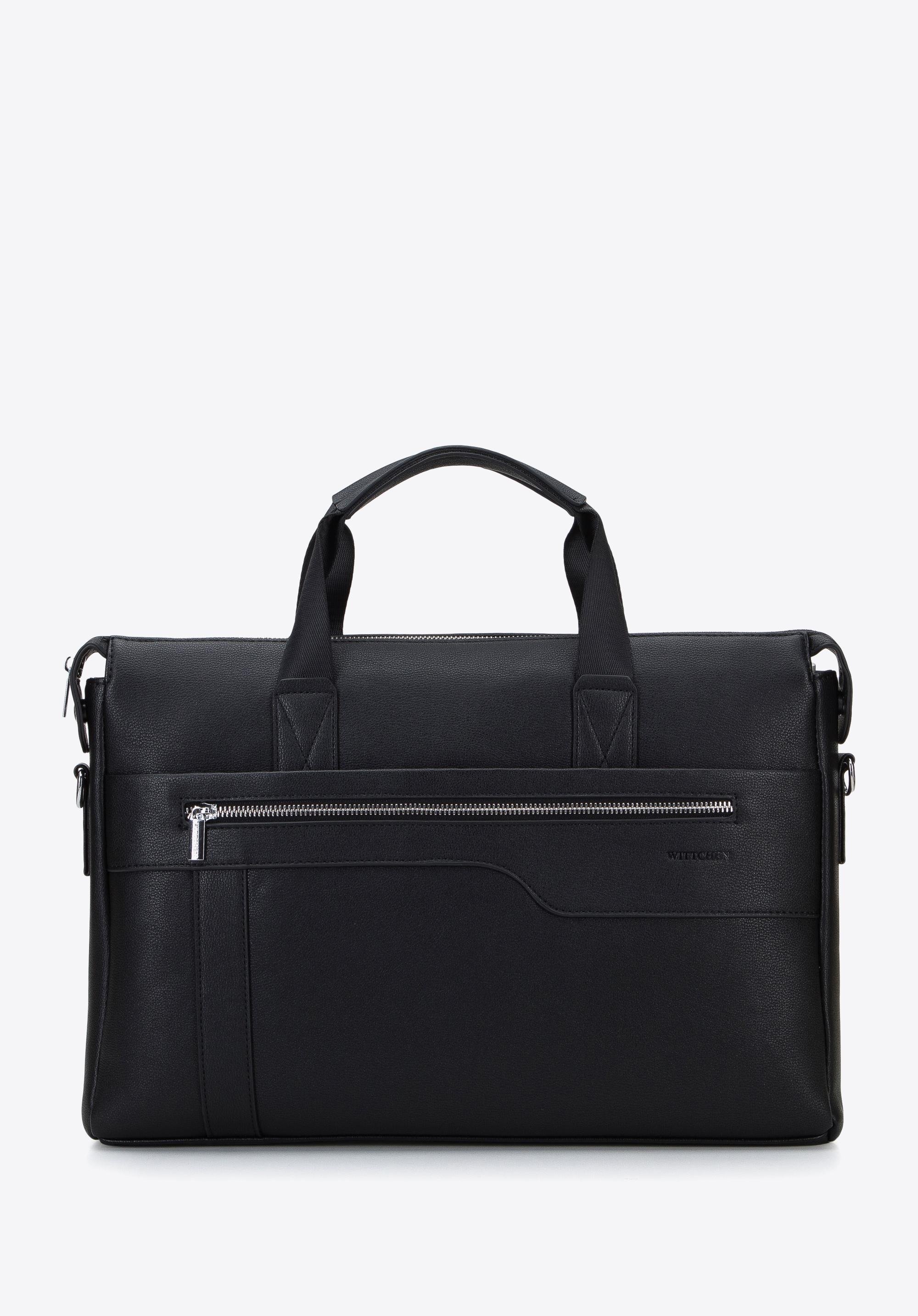 Torba na laptopa 13” z ekoskóry z obszytą kieszenią z przodu czarna