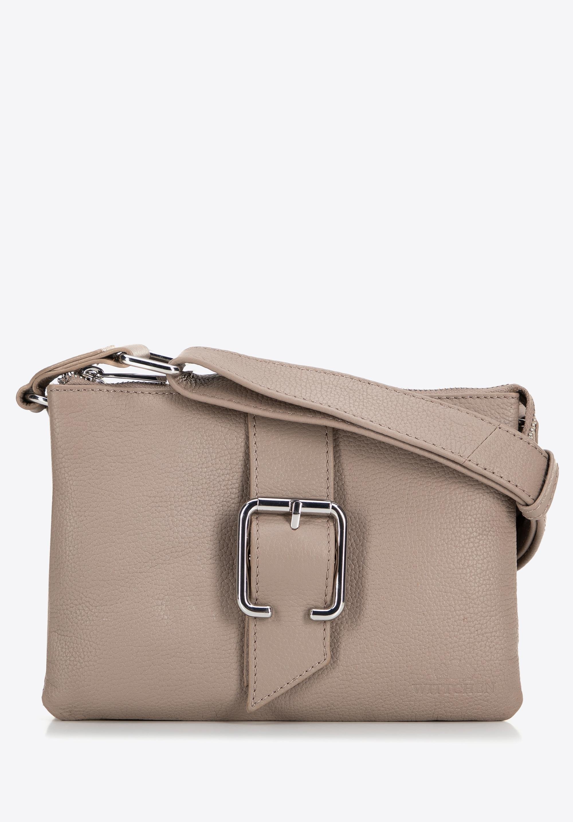 Damska crossbody ze skóry z klamrą beżowa