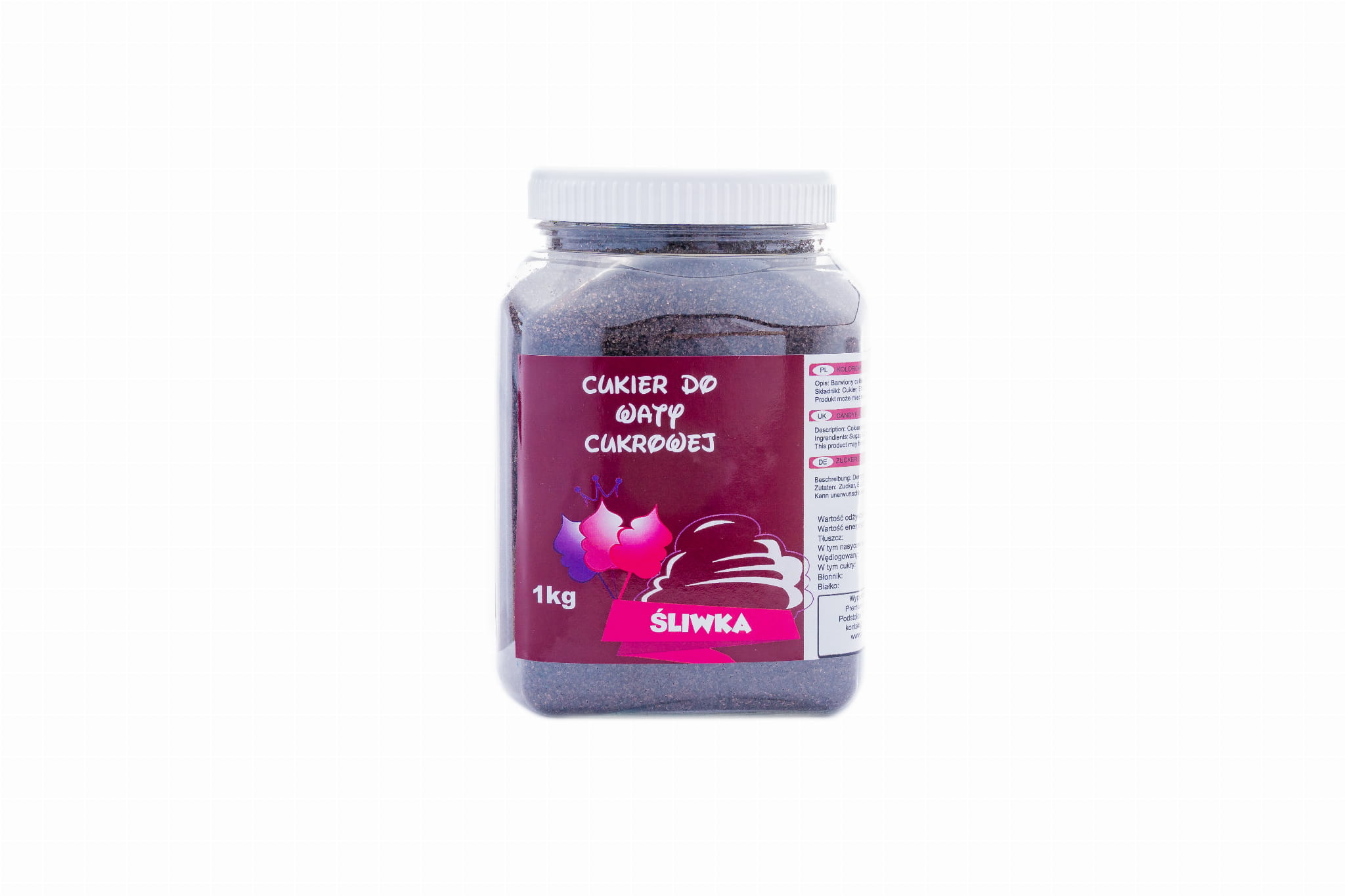 Kolorowy, smakowy cukier ŚLIWKA słoik 1kg