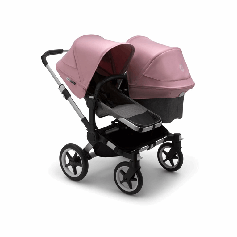 Bugaboo, Donkey3 Duo - wózek głęboko-spacerowy dla dwójki dzieci w różnym wieku -Alu -Grey Melange-Soft Pink