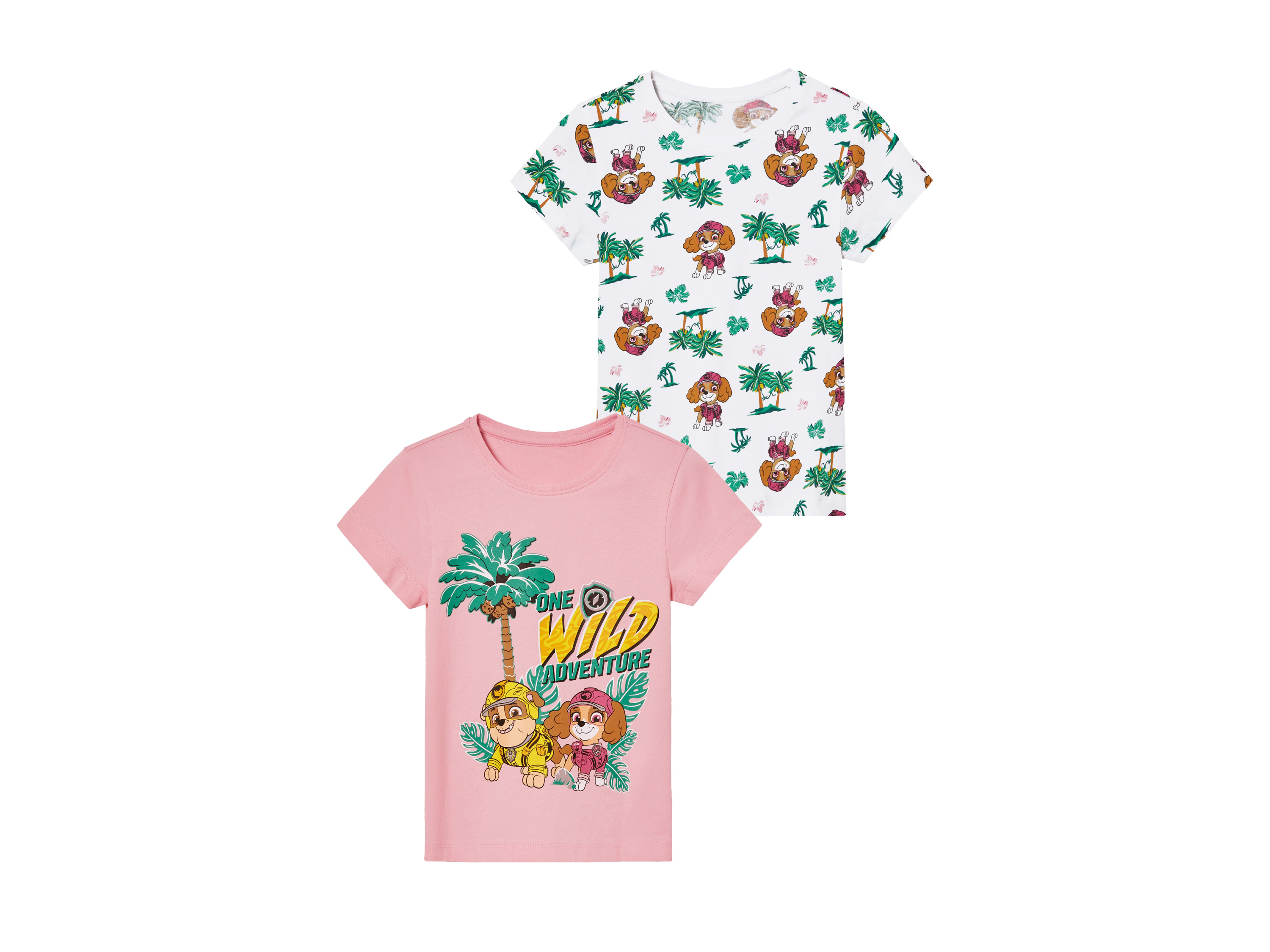 T-shirt dziecięcy z bawełny, 2 sztuki 122/128, różowy/biały