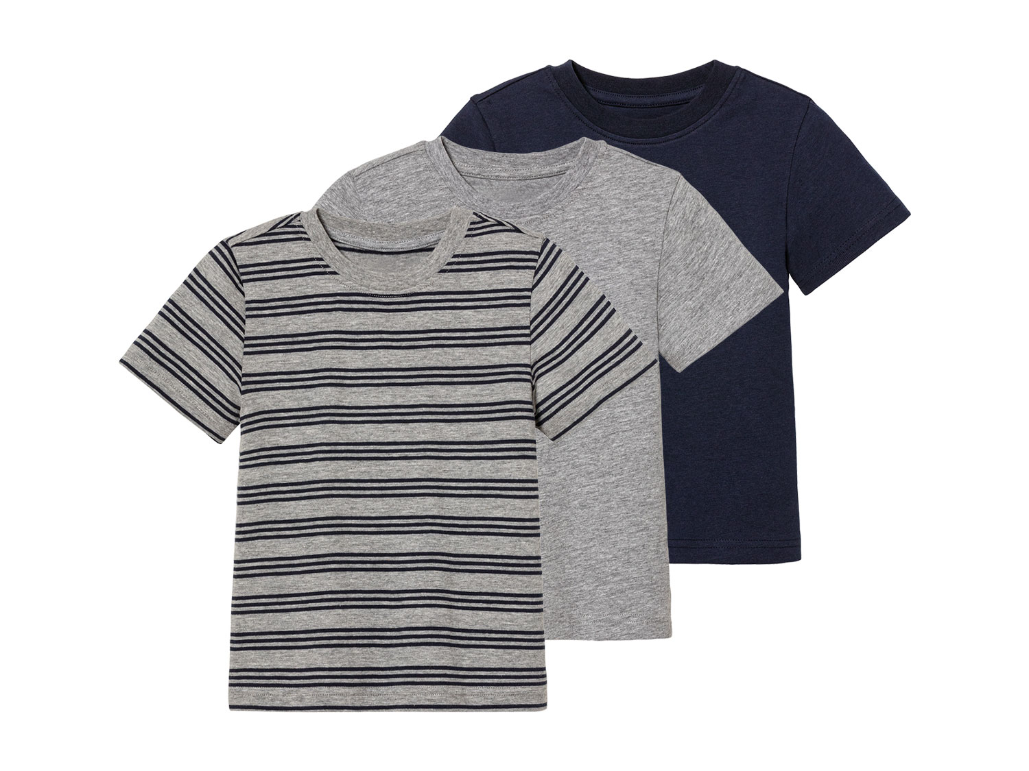lupilu T-shirty dziecięce z bawełną, 3 sztuki 122/128, Granatowy/szary, paski