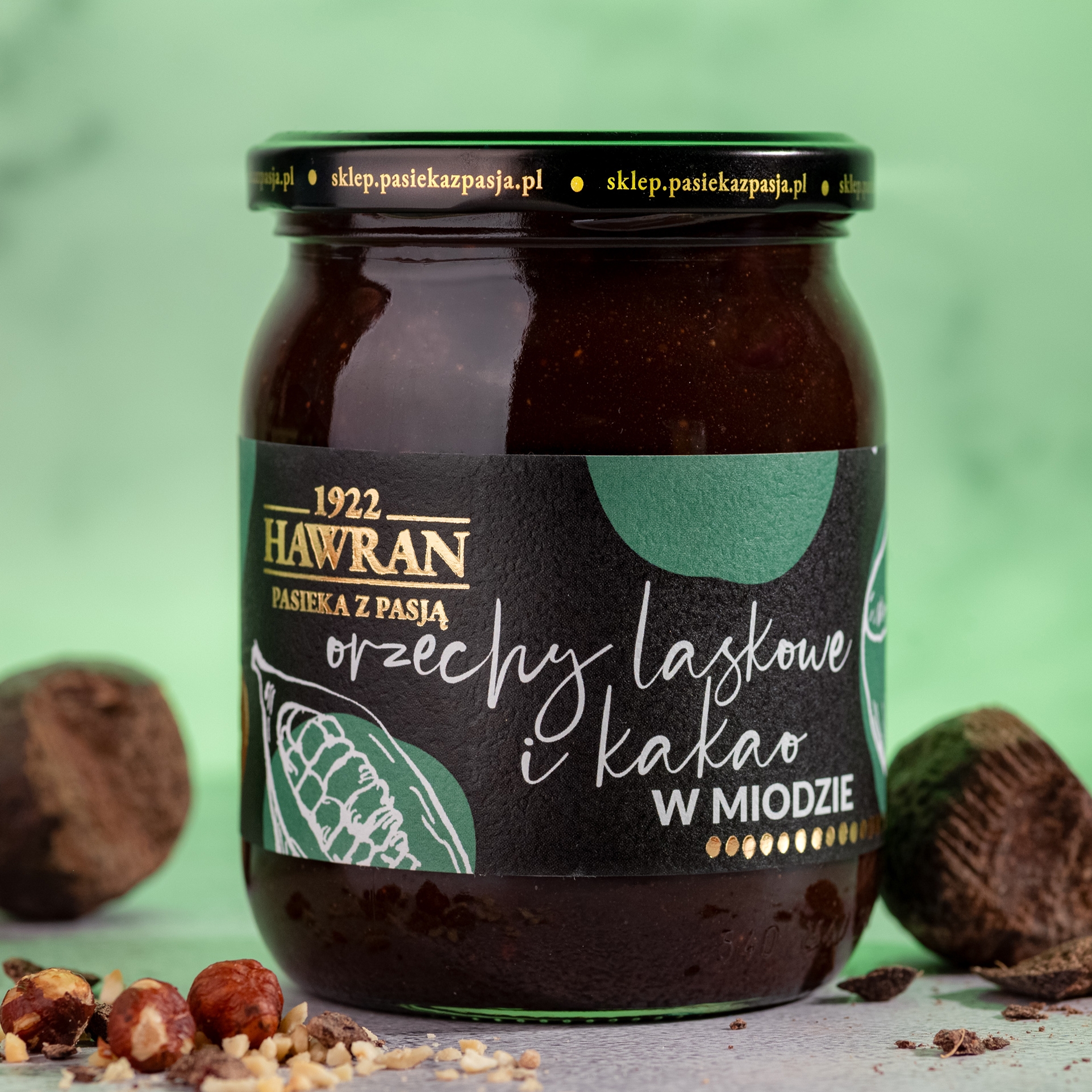 Orzechy laskowe i kakao w miodzie wielokwiatowym 630g - Pasieka z Pasją Hawran
