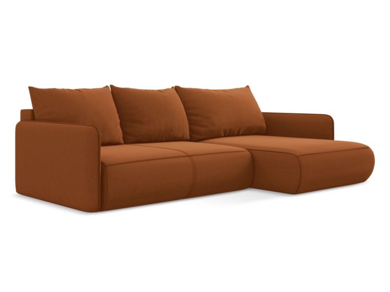 Narożnik prawostronny z funkcją spania Makamii Nanea z tkaniny welwetowej 240x148 cm terakota 1 szt.