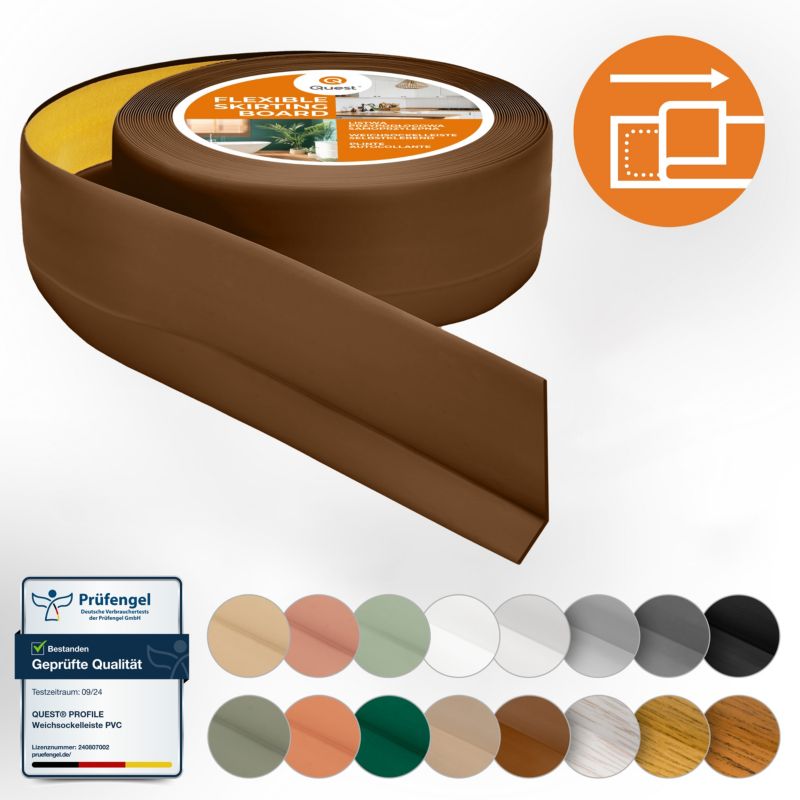 Listwa przypodłogowa PCV 50x20mm, QUEST, samoprzylepna elastyczna, miękka listwa podłogowa, cokołowa, brąz, 15m