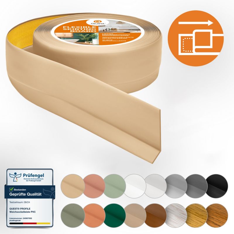 Listwa przypodłogowa PCV 50x20mm, QUEST, samoprzylepna elastyczna, miękka listwa podłogowa, cokołowa, piaskowy, 20m