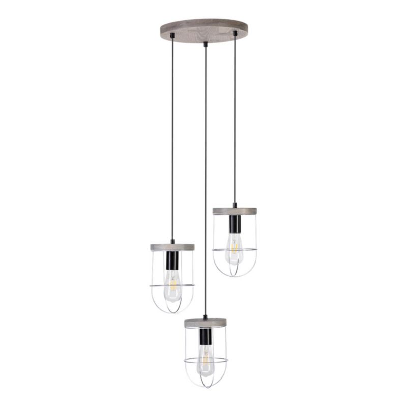 Drewniana Lampa Wisząca SPOT Light 3xE27 Max.60W Drewno Sosnowe Szare FSC z Srebrnymi Akcentami, Polski Producent 1 szt.