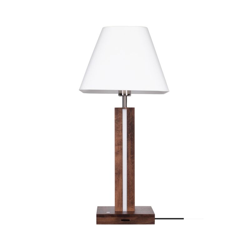 Drewniana Lampa Stołowa SPOT Light 1xE27 Max.25W, 2xLED 10.5W Drewno Bukowe Orzechowe FSC z Białą Tkaniną, 1 szt.
