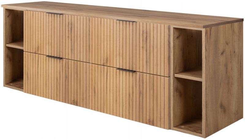 Szafka łazienkowa Furnidea 160 cm wisząca dąb z czarnym blatem i regałami Flow 1 szt.