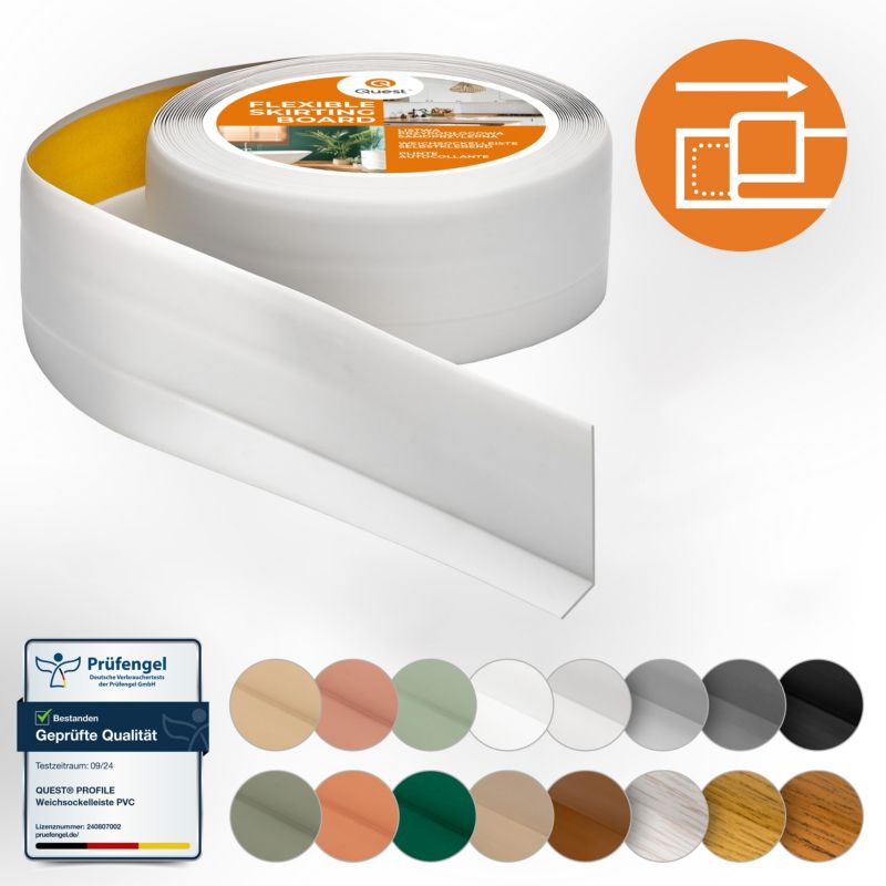 Listwa przypodłogowa PCV 50x20mm, QUEST, samoprzylepna elastyczna, miękka listwa podłogowa, cokołowa, jasnoszary, 5m