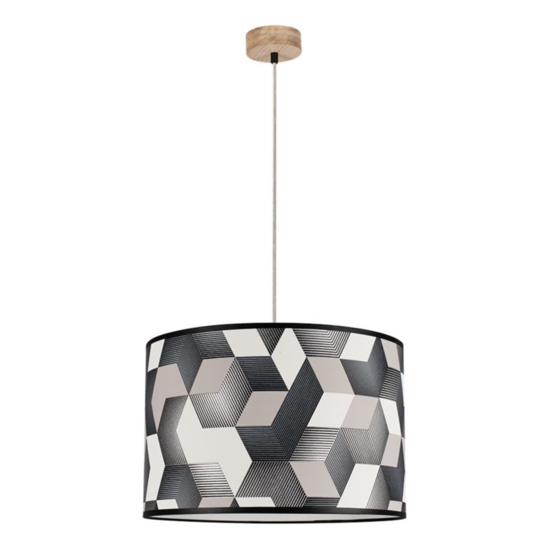 Drewniana Lampa Wisząca SPOT Light 1xE27 Max.60W Dąb Olejowany FSC w Połączeniu z Wielokolorowym Abażurem, 1 szt.