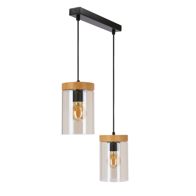Lampa wisząca Candellux Lighting Wels 2 x E27 czarna/drewno