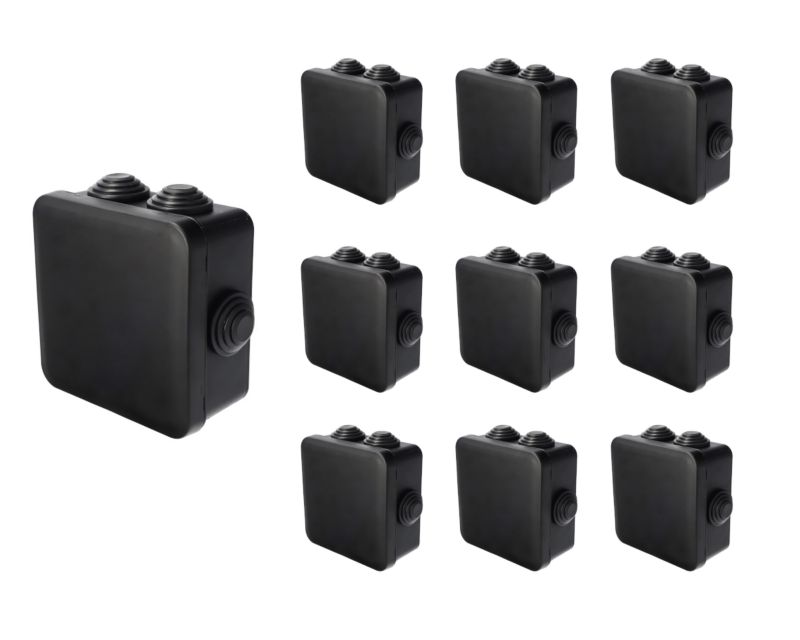 Puszka hermetyczna natynkowa EDO z dławikami zamknięcie na klik 70x70x35mm czarny IP55 10szt.