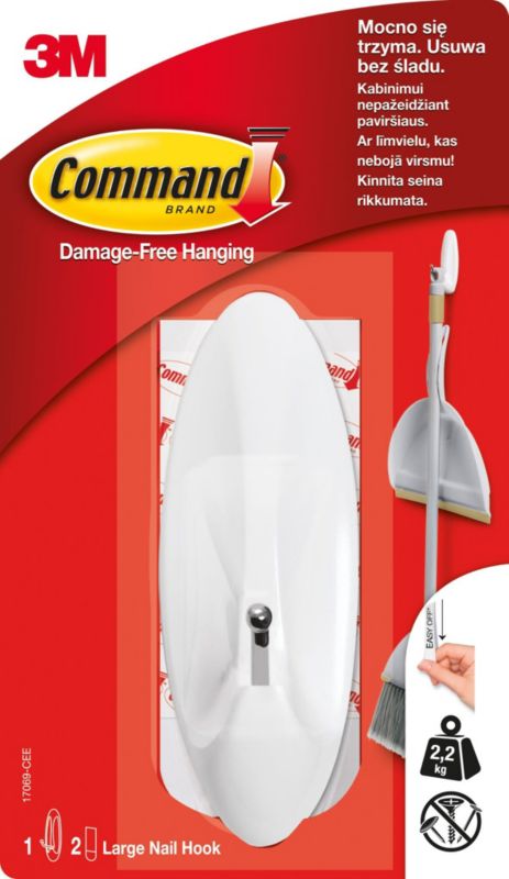 Haczyk z metalowym uchwytem Command udźwig do 2,2 kg