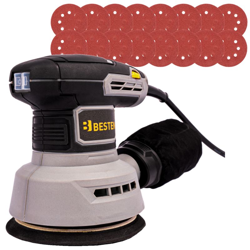 Szlifierka oscylacyjna BESTEN BE-2871 320 W 125 mm z regulacją i 16 papierami ściernymi 1 szt.