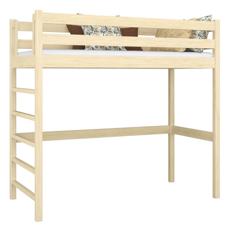 Drewniane łóżko na antresoli N-WOOD N01 100x190 sosna bezbarwna 1 szt.