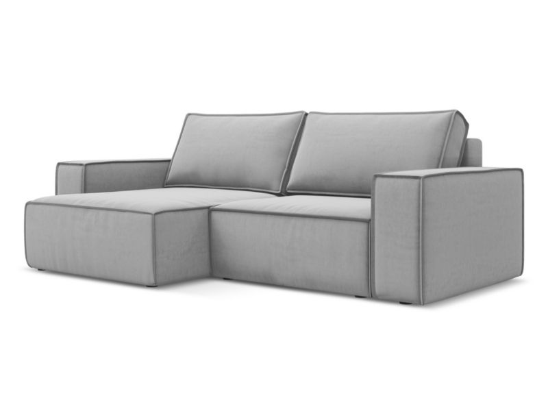 Narożnik lewostronny z funkcją spania Makamii Kimo z tkaniny welwetowej 257x148 cm szary 1 szt.