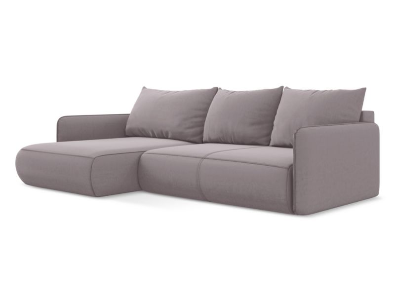 Narożnik lewostronny z funkcją spania Makamii Nanea z tkaniny welwetowej 240x148 cm lawendowy 1 szt.