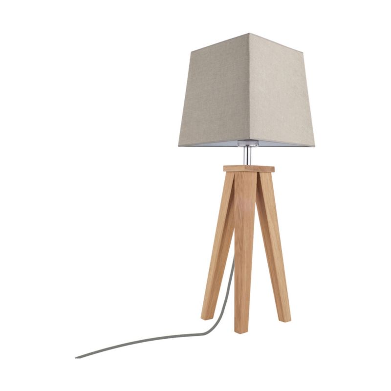 Drewniana Lampa Stołowa SPOT Light 1xE27 Max.25W Dąb Olejowany FSC z Brązową Tkaniną, Polski Producent, 1 szt.