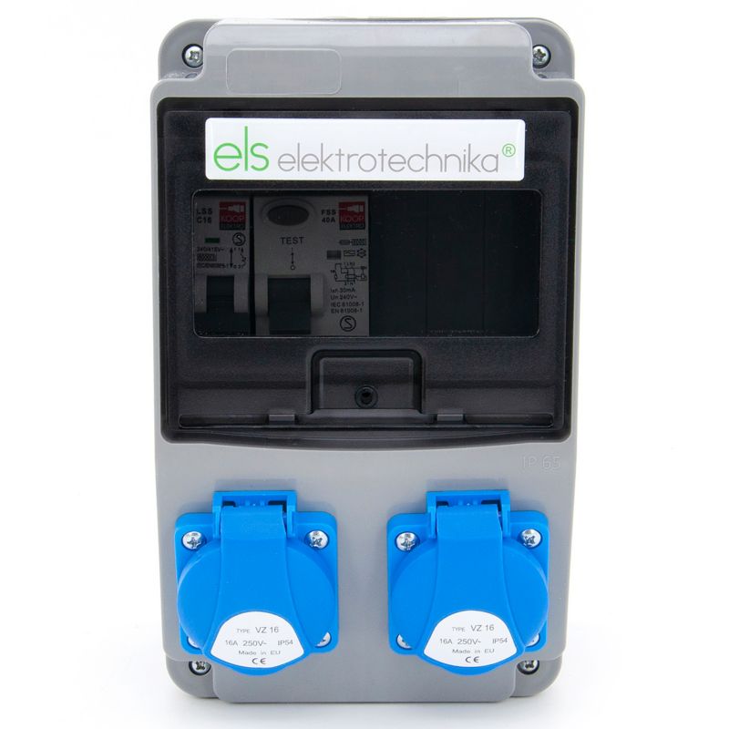 Rozdzielnica budowlana, ogrodowa ELS Elektrotechnika 6NO21C00F 2x230V zabezpieczona wyłącznikiem C16 i różnicówką FI40/2, 1 szt.