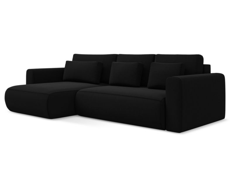 Narożnik lewostronny z funkcją spania Makamii Kapua z tkaniny welwetowej 278x149 cm czarny 1 szt.