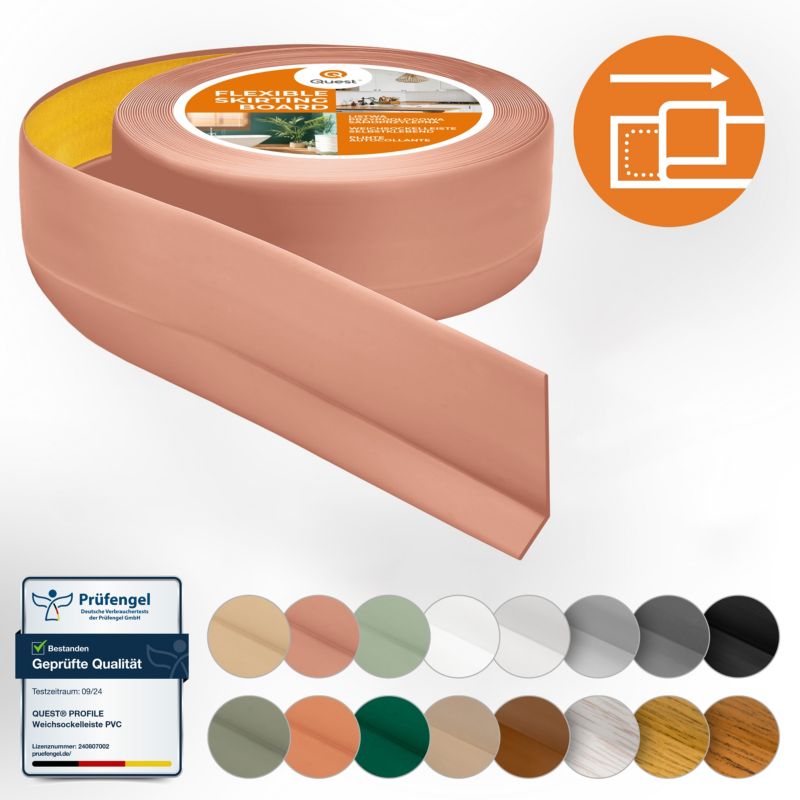 Listwa przypodłogowa PCV 50x20mm, QUEST, samoprzylepna elastyczna, miękka listwa podłogowa, cokołowa, jasnobrązowy, 5m