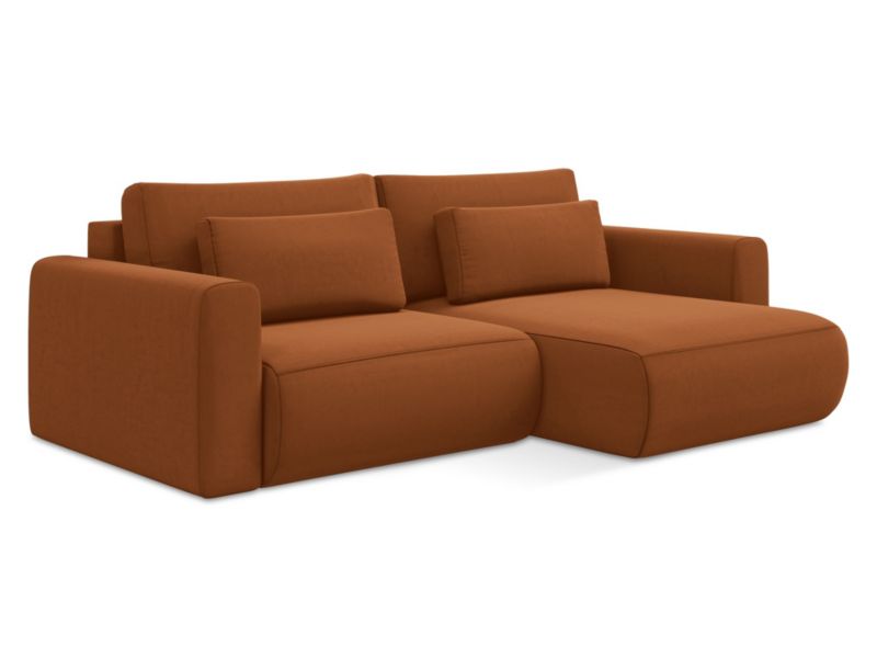 Narożnik prawostronny z funkcją spania Makamii Kapua z tkaniny welwetowej 240x149 cm terakota 1 szt.