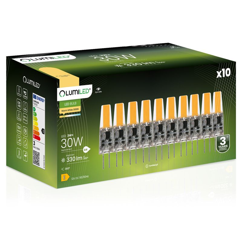 Żarówka LED LUMILED G4 3W 330lm 3000K 360st 12V FILAMENT 10 szt.