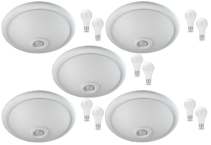 Komplet 5x Plafon biały EDO APLIS White SENSOR 2xE27 32cm IP20 + 10x Żarówka MARI LED 11W NW E27 4000K barwa neutralna 1050lm kpl