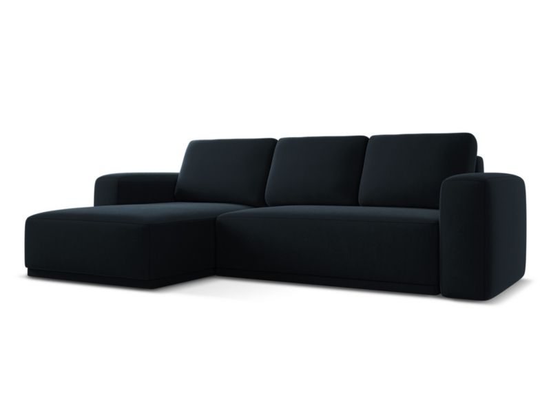 Narożnik lewostronny z funkcją spania Makamii Kaila z tkaniny welwetowej 258x160 cm królewski niebieski 1 szt.