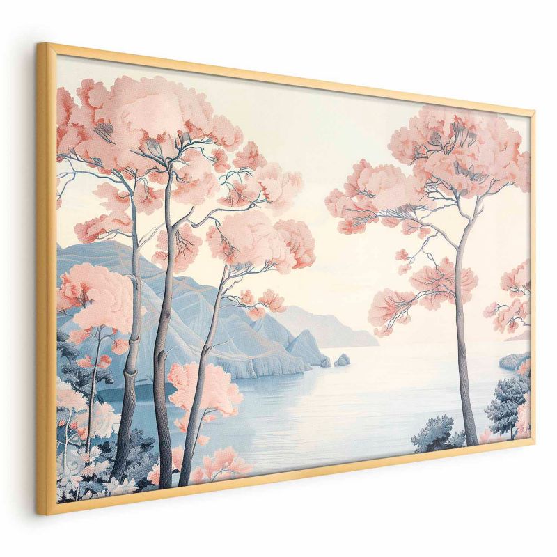 Plakat Artgeist Ocean i drzewa 60x40 cm z ramą złotą 1 szt